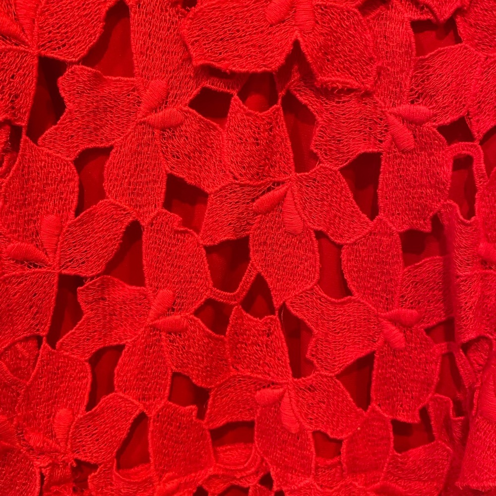 Elie Tahari Morgan Red Macrame Lace Overlay Dress - Picture 4 of 14